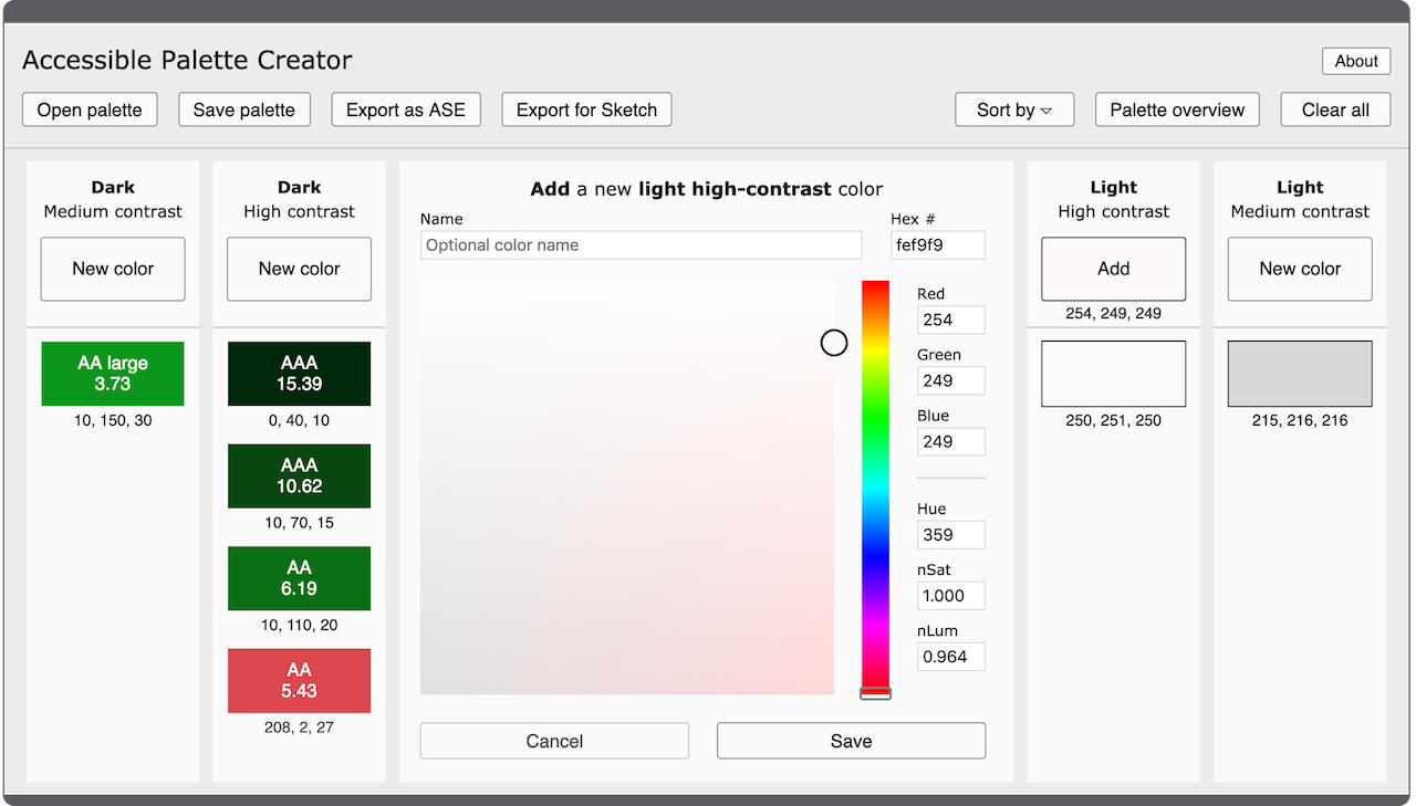Screenshot of tool for creating a palette with a color i=picker.