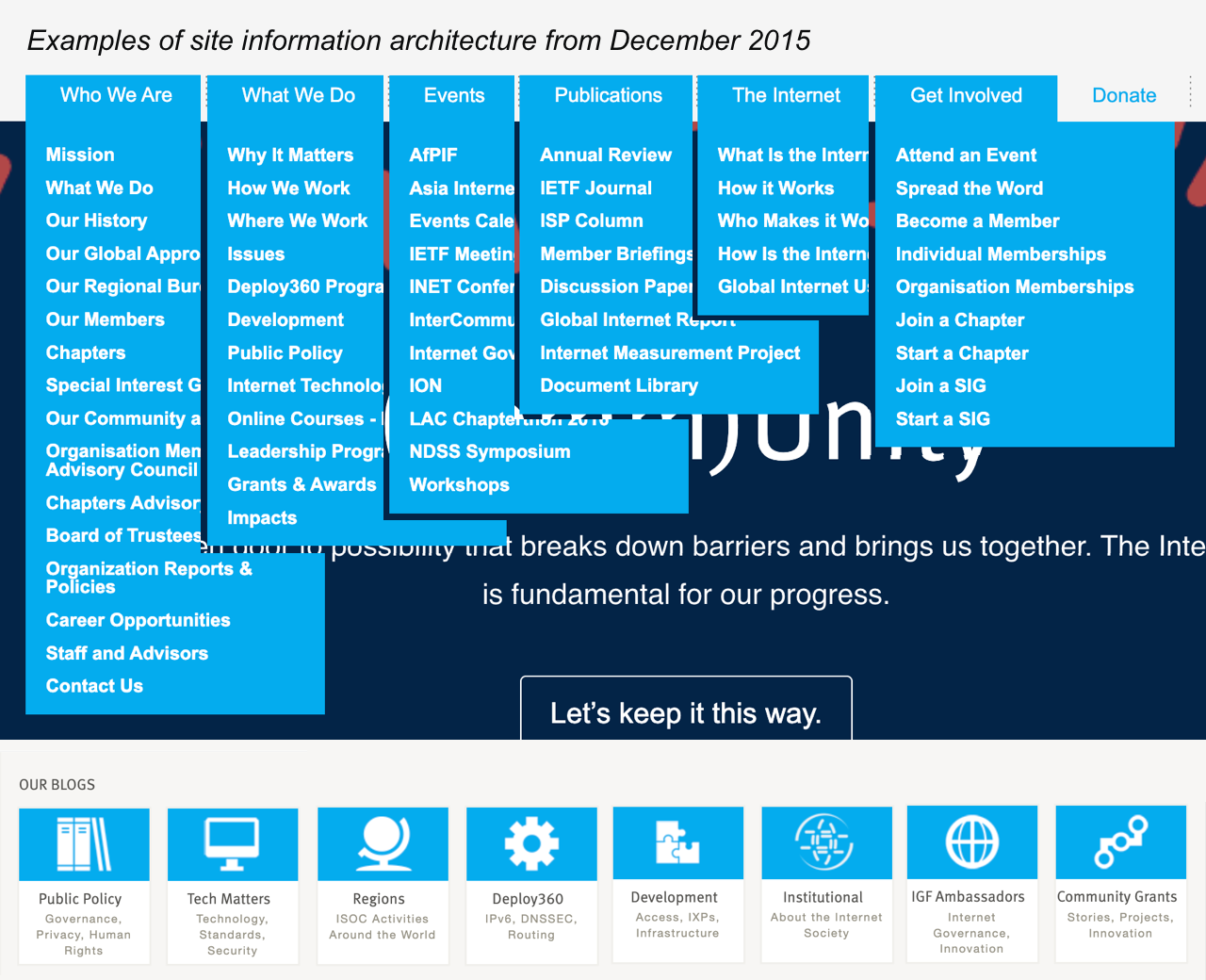 Examples of site information architecture from December 2015