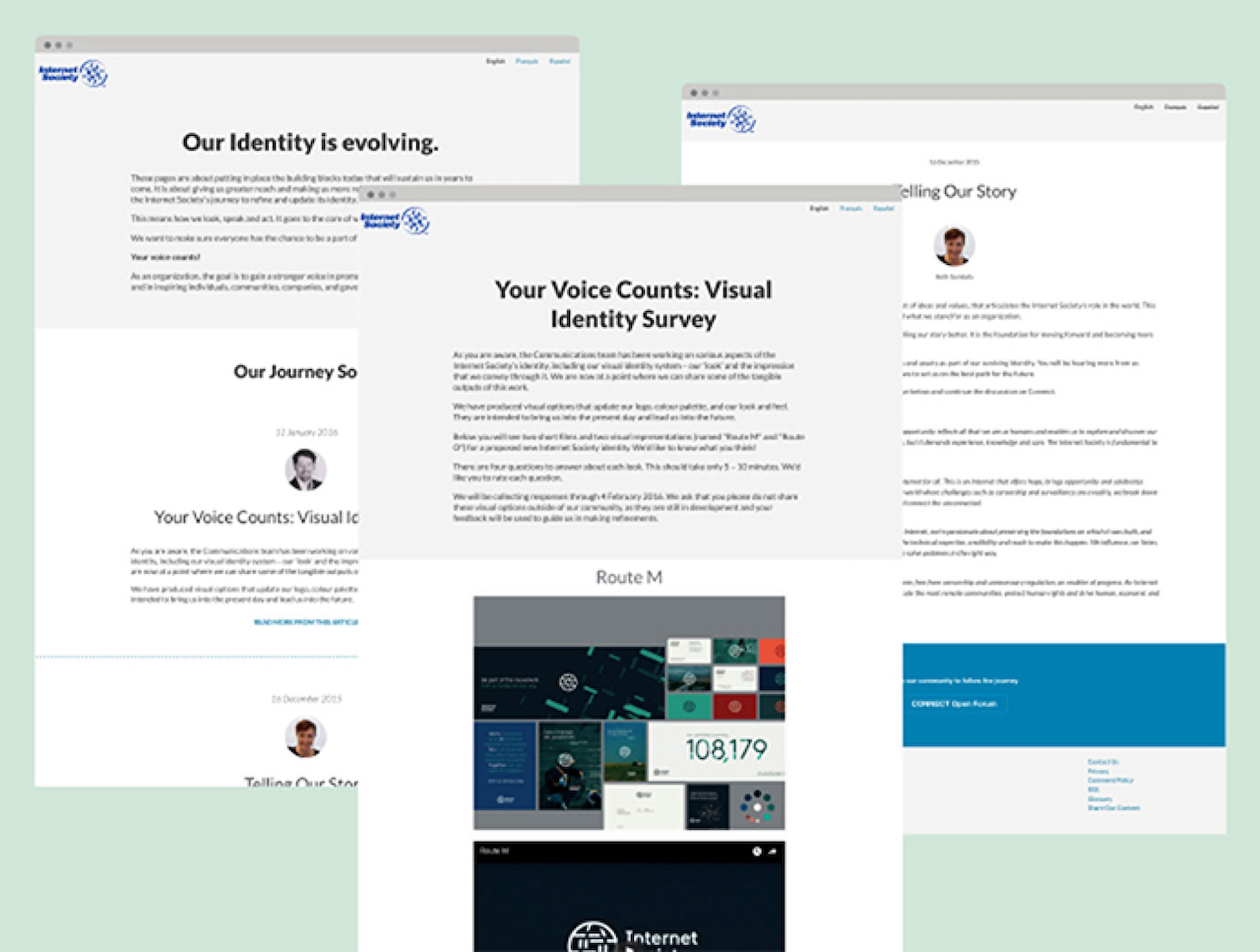 Examples of communications with members during the redesign: a survey and blog posts.